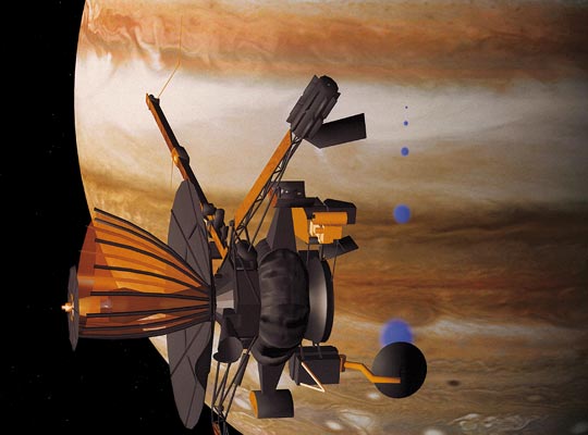 7 декабря 1995-го аппарат «Галилео» прибыл к юпитеру и направил к нему исследовательский зонд